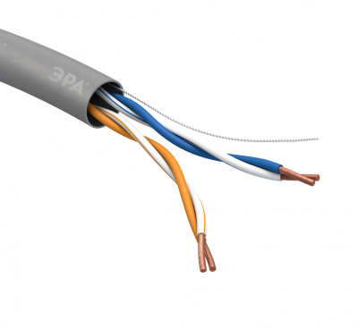 6063 Кабель U/UTP AWG Cat5e CU PVC в/п 2*2*24 серый/внутр.